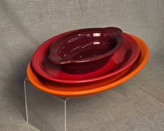 FIESTA 3PC Set Large Poppy Medium Scarlet Serving Plates Cinnabar Casserole Dish