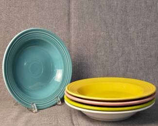 FIESTA 5PC Set Small Rimmed Pasta Bowls Lemongrass, Sunflower, White, Peony And Turquoise.