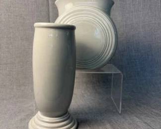 FIESTA 2PC Set Millenium II Disk Vase And Millennium II Round Vase, Pearl Grey