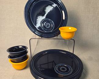 FIESTA 8PC Snack Welled Plate With Boullion Bowls, Cobalt and Marigold
