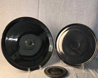 FIESTA 3PC Set Large XL Pizza Platters Dancing Lady Trivet, Black The Homer Laughlin China Co.
