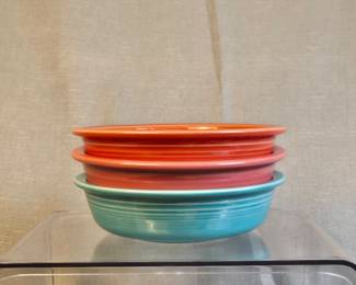 FIESTA 3PC Set Salad Bowls, Flamingo, Persimmon and Turquoise.