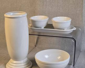 FIESTA 5PC Set Rice Bowl Two All Purpose Bowls Relish Tray Retired Millennium III Vase, White