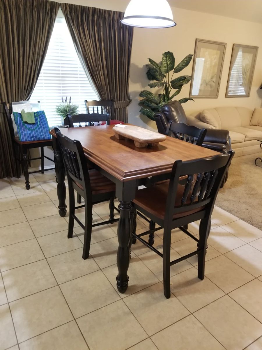 Bar height table and 6 chairs