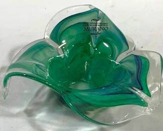 2473 - Murano Art glass Green Bowl 8"