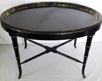 6090 - Bamboo Ebonized Cocktail Table with Lift Tray has some losses to finish 19x30x24