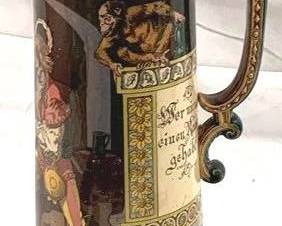 2129 - Vintage Mettlach German Beer Stein w/ lid 17" tall - #2176 - type: PUG, lid: pewter Print under glaze blank body - 2.75L