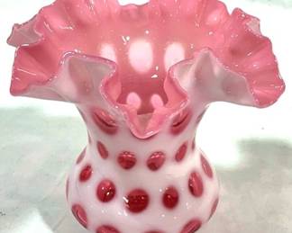 2382 - Fenton Coin Dot Cranberry Vase 6"
