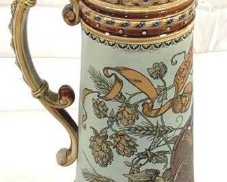 2155 - Vintage Mettlach German Beer Stein w/ inlay lid 17" tall - #1940