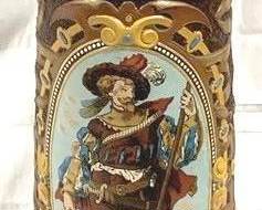 2193 - Vintage Mettlach German Beer Stein w/ lid 20" tall - #1498
