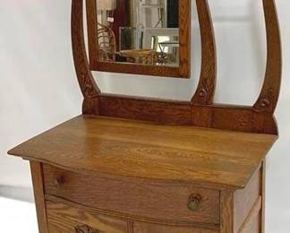 2561 - Vintage Oak Hotel Washstand w/ Mirror 69" x 32" x 18"