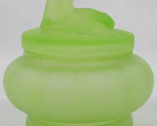 108 - Vintage Nude Adorned Green Uranium Glass Box 4.5"