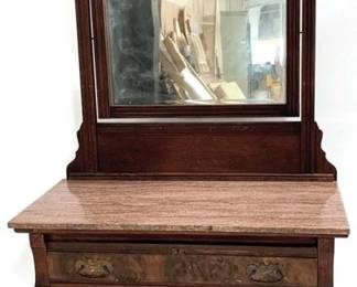 1202 - Victorian Walnut Marble Top Dresser w/ Mirror 76 x 43 x 21