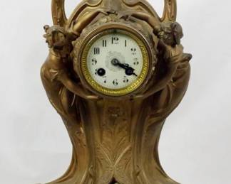 213 - Art Nuveau Figural Mantel Clock 20" You are buying a used as-is electric/electronic item. We do not guarantee all components are present, and if it is not expressly stated, it is untested.