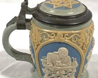 2143 - Vintage Villeroy & Boch German Beer Stein w/ inlay 6" tall - Mettlach #1266