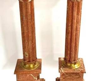 9650 - Pair Corinthian Column Marble Plant Stands 41" x 10" x 10"