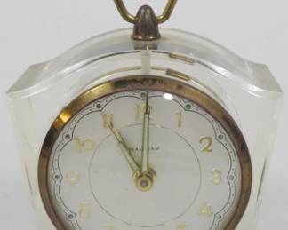 72 - Waltham Acrylic Clock 4.5" You are buying a used as-is item. We do not guarantee all components are present, and if it is not expressly stated, it is untested.