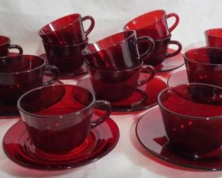 2464 - 22pc Ruby Red Cups & Saucers