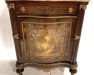 8904 - French Marble Top Vitrine w/ Brass Ormolu 40" x 37" x 18" One Door, One Drawer Door Not on Hinges