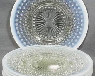 226 - 6 Moonstone Hobnail Plates 8.5"