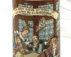 2191 - Vintage Mettlach German Beer Stein w/ inlay lid 18" tall - #2206