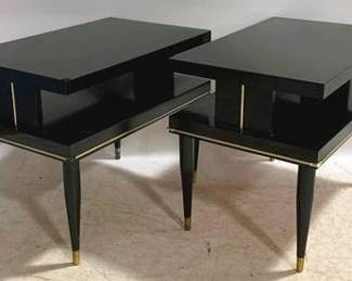 1347 - Pair MCM Black Laquer 2 Tier End Tables 23 x 28 x 18
