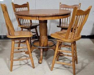 1425 - Oak Bistro Table w/ 4 swivel stools Table - 36.5 x 41 Stools - 42.5 x 17 x 17 - seat height - 24