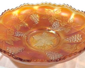 2388 - Fenton Grape & Cable Carnival Bowl marigold 9.5"
