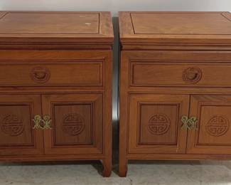 1323 - Pair Chinese Rosewood Chests 24 x 22 x 22, 2 door, 1 drawer