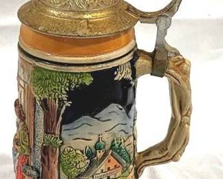 2142 - Vintage German Beer Stein w/ lid 7.5" tall