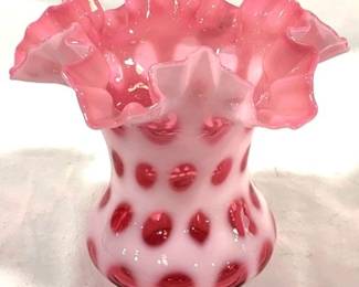 2379 - Fenton Coin Dot Cranberry Vase 6.25