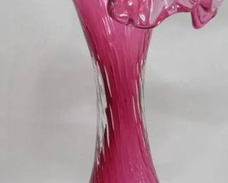 92 - Cranberry Jack in Pulpit Art Glass Vase 12"