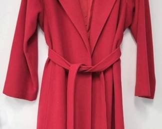 8104 - Vintage Fleurette 100% Red Cashmere Coat w/ belt sz: M-L (unmarked)