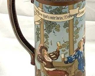 2105 - Vintage Mettlach German Beer Stein w/ inlay lid 15.5" tall - #2286 type: etched, lid: inlay Tavern Scene