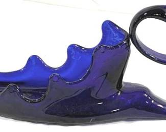 2428 - Mid Century Cobalt Blue Glass Swan 17 x 5 x 8