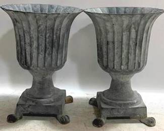1370 - Matching Pair Cast Iron Urns 19 x 14