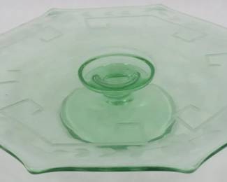 104 - Green Glass Footed Cake Stand