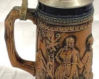 2139 - Vintage Gerz German Beer Stein w/ lid 9.5" tall