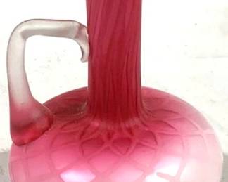 2340 - Quilted Cranberry Satin Glass Ewer 5"