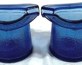 2432 - 2 Vintage Cobalt Top Hat Ashtrays 3 x 2.25