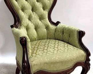 1216 - Victorian Carved & Tufted Back Parlor Chair 40 x 22 x 20