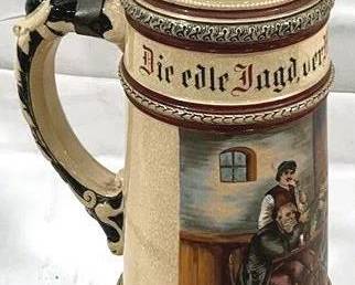 2122 - Vintage German Beer Stein w/ lid 16" tall