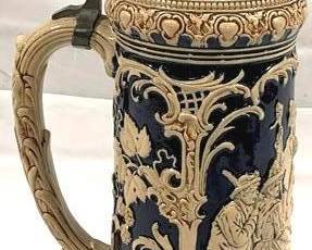 2100 - Vintage German Beeer Stein w/ lid 17" tall