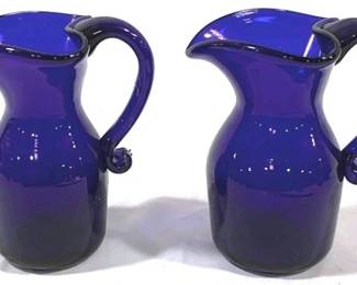 2402 - Pair Cobalt Glass Pitchers 6"