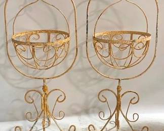 1373 - Pair Hanging Metal Planters on Stands 42 x 14