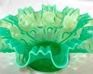 2443 - Dugan Green Opalescent Bowl 9"
