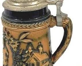 2147 - Vintage German Beer Stein w/ lid 7" tall