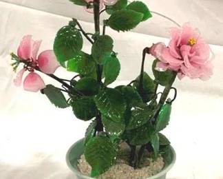 2442 - Chinese Glass Flower Sculpture 11"