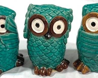 2411 - Owl 3pc Hear No Evil Figures 6" stoneware