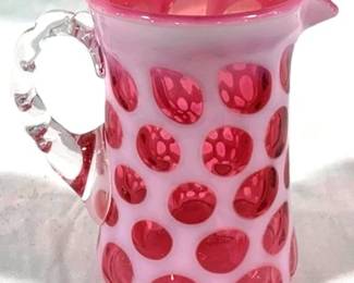 2339 - Fenton Cranberry Coinspot Pitcher 4"